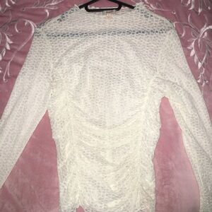 White Textured Long Sleeve Top